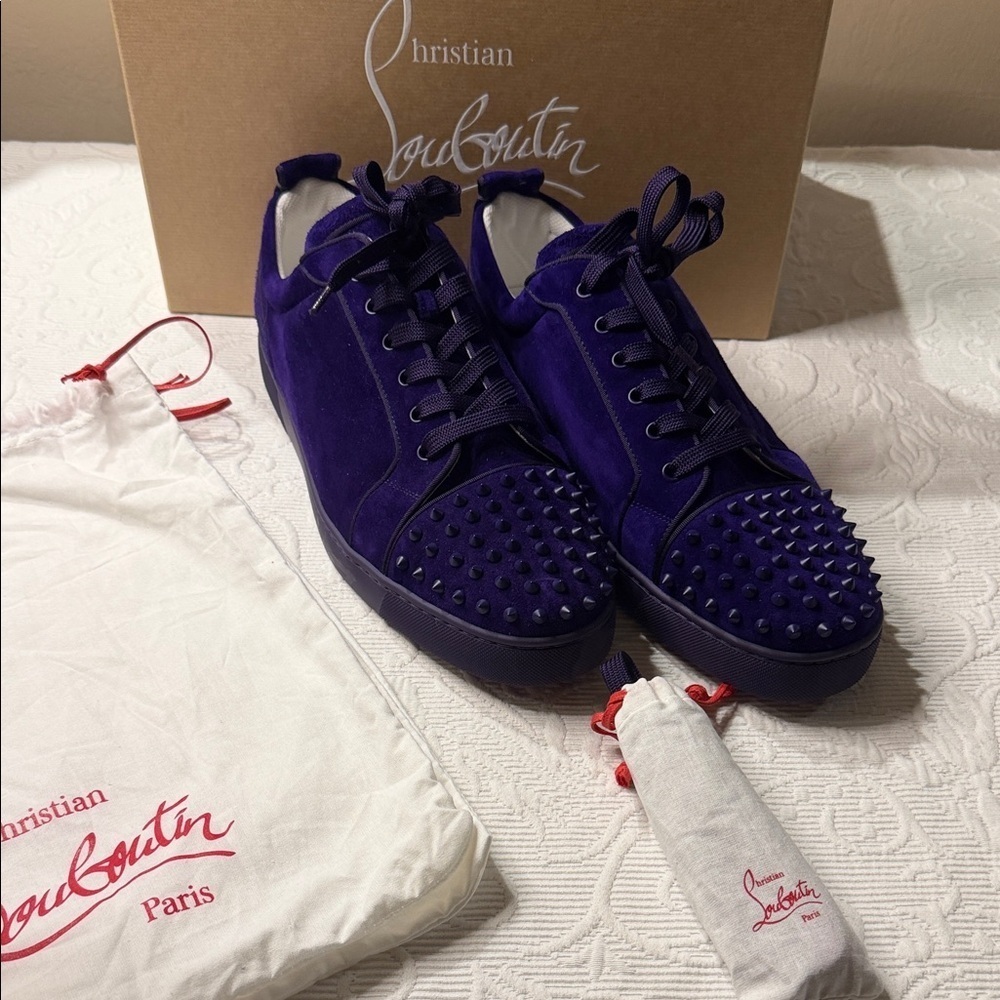 Christian Louboutin Men's Vibrant Purple Orlato Flat Jacaranda Studded Sneakers